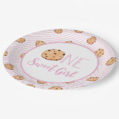 One Sweet Girl Cookies und Pink Streifen Geburtsta Pappteller (Schrägansicht)