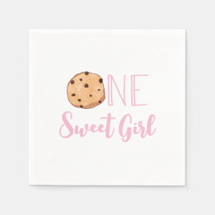 One Sweet Girl Cookies und Pink Streifen Geburtsta Serviette