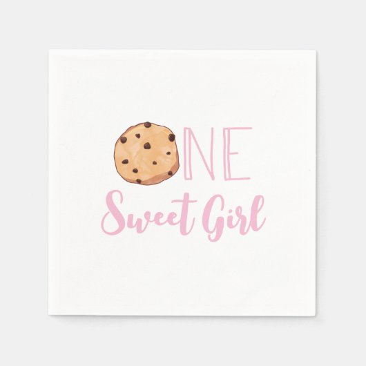 One Sweet Girl Cookies und Pink Streifen Geburtsta Serviette (Vorderseite)