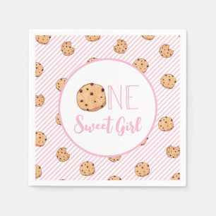One Sweet Girl Cookies und Pink Streifen Geburtsta Serviette