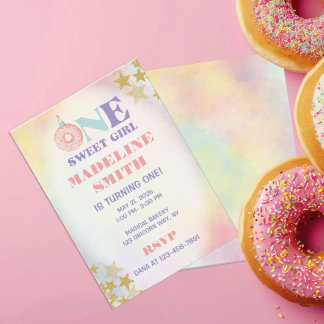 One Sweet Girl Pastel Unicorn Donuts Geburtstag Einladung