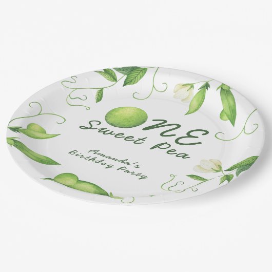 One Sweet Pea First Birthday Pappteller (Schrägansicht)