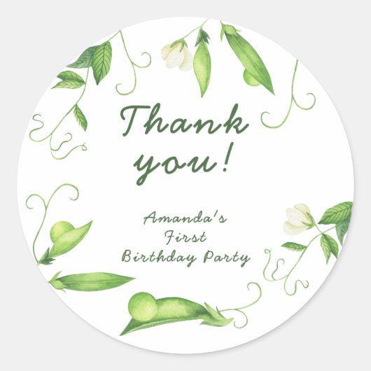 One Sweet Pea First Birthday Runder Aufkleber (Vorderseite)