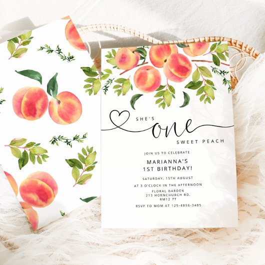 One Sweet Peach 1. Geburtstag Einladung