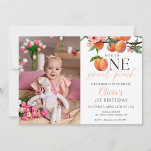 One Sweet Peach 1. Geburtstagsfoto Einladung