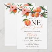 One Sweet Peach 1st Birthday Einladung (Vorne/Hinten)
