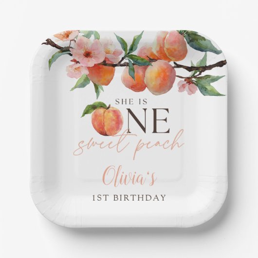 One Sweet Peach 1st Birthday  Pappteller (Vorderseite)