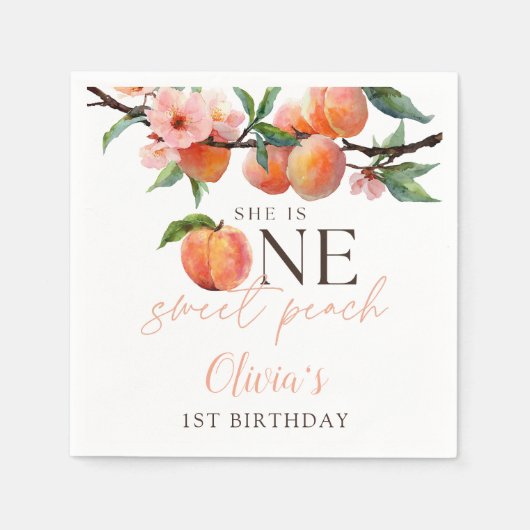 One Sweet Peach 1st Birthday  Serviette (Vorderseite)