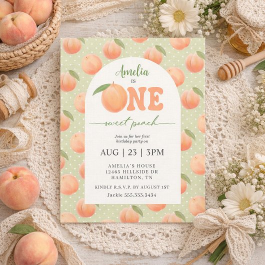 One Sweet Peach First Birthday Party Einladung