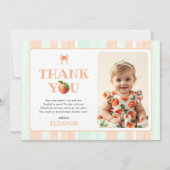 One sweet peach First Birthday watercolor photo Dankeskarte (Vorderseite)