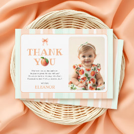 One sweet peach First Birthday watercolor photo Dankeskarte