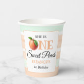 One sweet peach First Birthday watercolor stripes Pappbecher (Vorderseite)