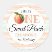 One sweet peach First Birthday watercolor stripes Runder Aufkleber (Vorderseite)
