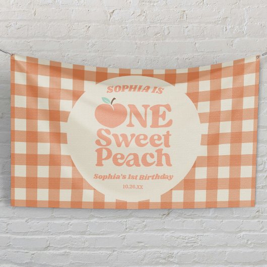One Sweet Peach Orange First 1st Birthday Party Banner