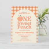 One Sweet Peach Orange First 1st Birthday Party Einladung (Stehend Vorderseite)