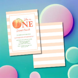 One Sweet Peach Stripes Girl Birthday Einladung