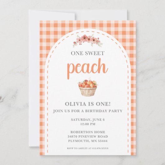 One Sweet Peach Watercolor First Birthday Party (Vorderseite)