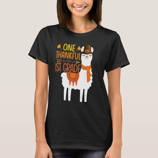 One Thankful 1st grade Teacher Llama Thanksgiving T-Shirt (Vorderseite)