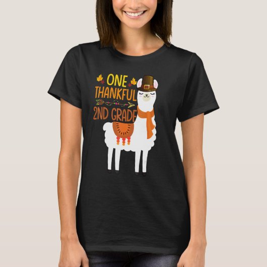 One Thankful 2nd grade Teacher Llama Thanksgiving T-Shirt (Vorderseite)