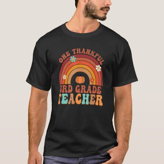 One Thankful 3rd Grade Teacher Groovy Thanksgiving T-Shirt (Vorderseite)