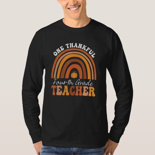 One Thankful 4th Grade Teacher Groovy Thanksgiving T-Shirt (Vorderseite)