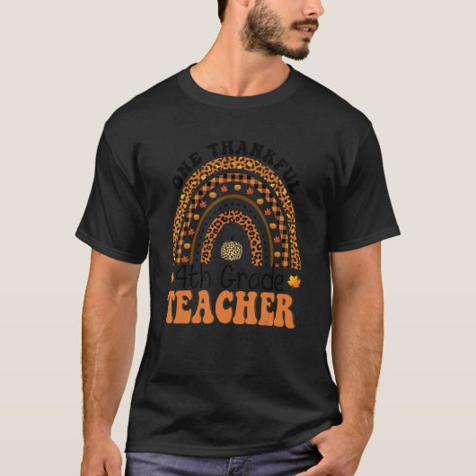 One Thankful 4th Grade Teacher Rainbow Leopard Ret T-Shirt (Vorderseite)