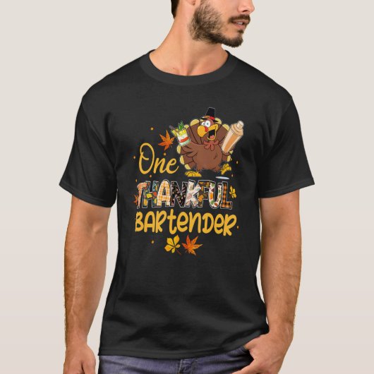 One Thankful Bartender Turkey Pilgrim Hat Thanksgi T-Shirt (Vorderseite)