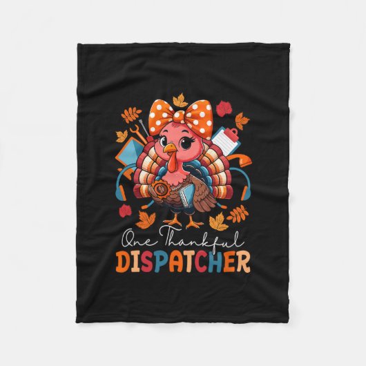One Thankful Dispatcher Thanksgiving Turkey Bow Ti Fleecedecke (Vorderseite)