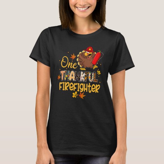 One Thankful Firefighter Turkey Pilgrim Hat Thanks T-Shirt (Vorderseite)