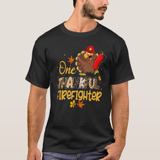 One Thankful Firefighter Turkey Pilgrim Hat Thanks T-Shirt (Vorderseite)