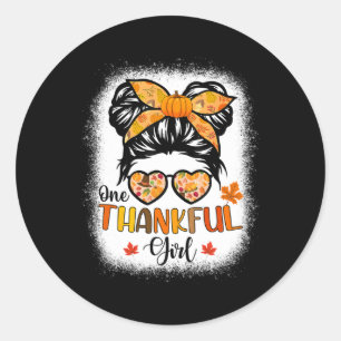 One Thankful Girl Erntedank Daughter Messy Bun Runder Aufkleber