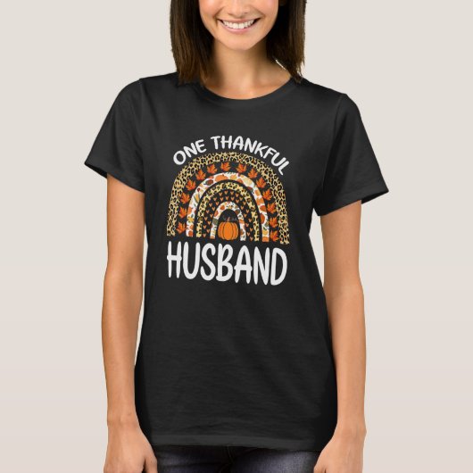 One Thankful Husband Thanksgiving Rainbow Leopard T-Shirt (Vorderseite)