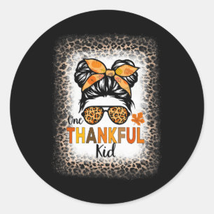 One Thankful Kid Erntedank Messy Bun Leopard Bl Runder Aufkleber