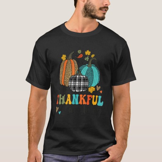 One Thankful Lunch Lady School Pumpkins Thanksgivi T-Shirt (Vorderseite)