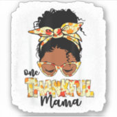 One Thankful Mama Funny Messy Bun Erntedank Aufkleber (Vorderseite)