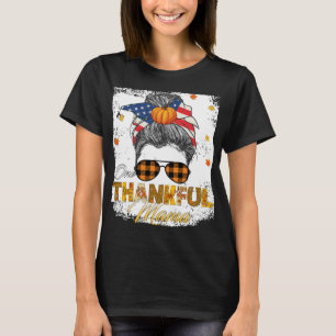 One Thankful Mama Funny Messy Bun Pumpkin Herbst T-Shirt