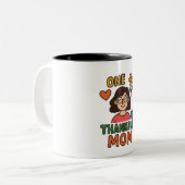 One Thankful Mom – Cute Cartoon Mother with Glasse Zweifarbige Tasse (Vorderseite Links)