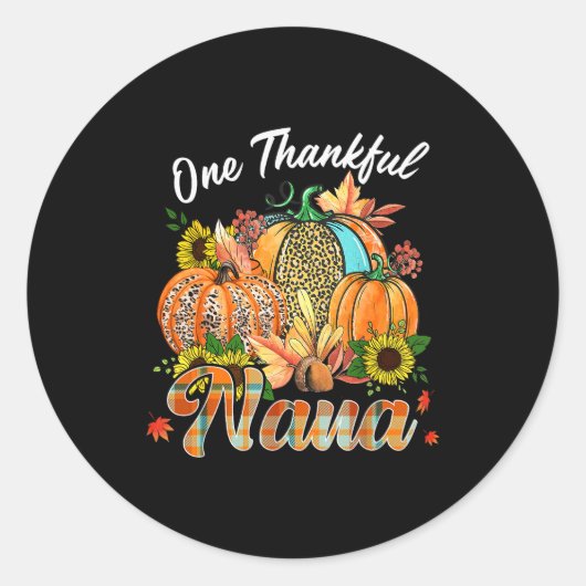 One Thankful Nana Pumpkin Fall Autumn Thanksgiving Runder Aufkleber (Vorderseite)
