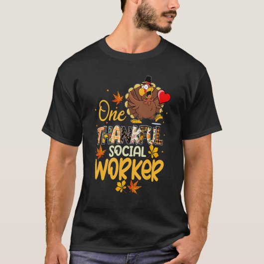 One Thankful Social Worker Turkey Pilgrim Hat Than T-Shirt (Vorderseite)