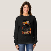 One Thankful Teacher Messy Bun Fall Autumn Thanksg Sweatshirt (Vorne ganz)