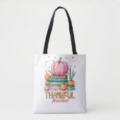 One Thankful Teacher – Pink Pumpkin & Books Autumn Tasche (Vorderseite)