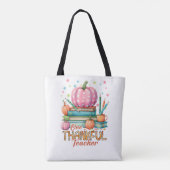One Thankful Teacher – Pink Pumpkin & Books Autumn Tasche (Rückseite)