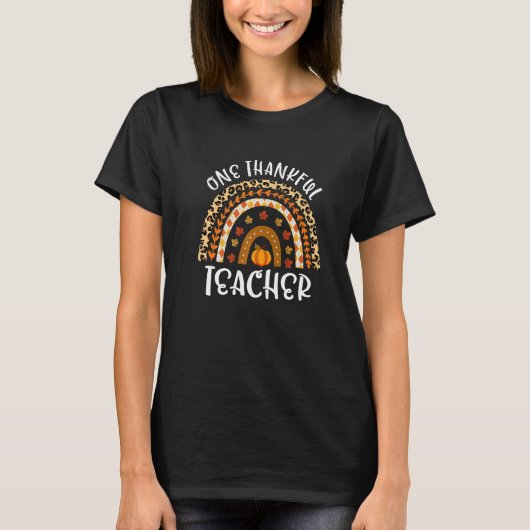 One Thankful Teacher Rainbow Leopard Thanksgiving  T-Shirt (Vorderseite)