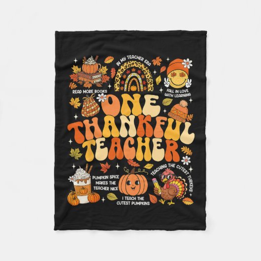 One Thankful Teacher Thanksgiving Groovy Fall Autu Fleecedecke (Vorderseite)