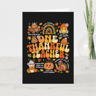 One Thankful Teacher Thanksgiving Groovy Fall Autu Karte