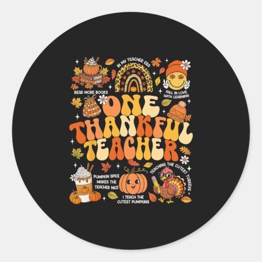 One Thankful Teacher Thanksgiving Groovy Fall Autu Runder Aufkleber (Vorderseite)