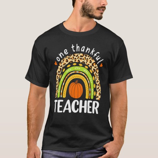 One Thankful Teacher Thanksgiving Leopard Rainbow T-Shirt (Vorderseite)
