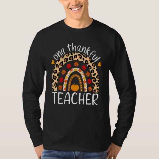 One Thankful Teacher Thanksgiving Rainbow Leopard T-Shirt (Vorderseite)