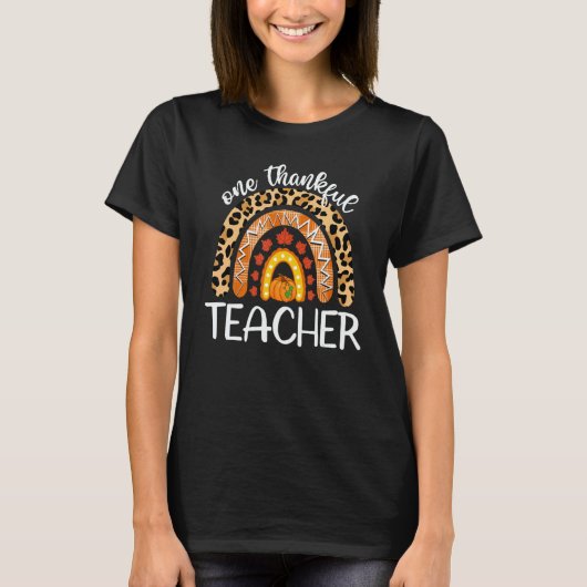 One Thankful Teacher Thanksgiving Rainbow Leopard T-Shirt (Vorderseite)