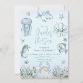 One the Sea Animals Junge 1. Geburtstag Einladung (Vorderseite)
